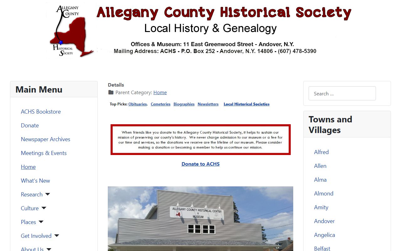 Allegany County Historical Society genealogy records resource