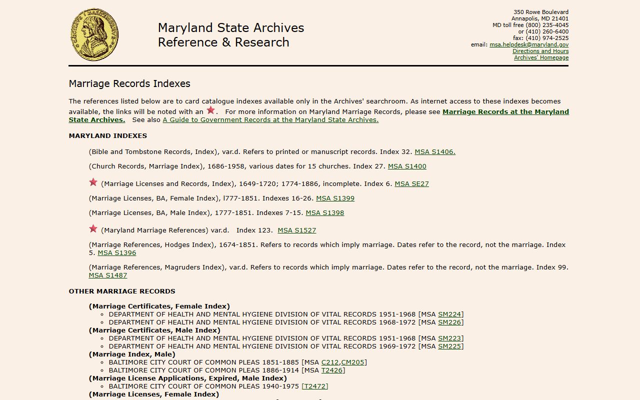 Maryland State Archives marriage indexes for Allegany County genealogy records