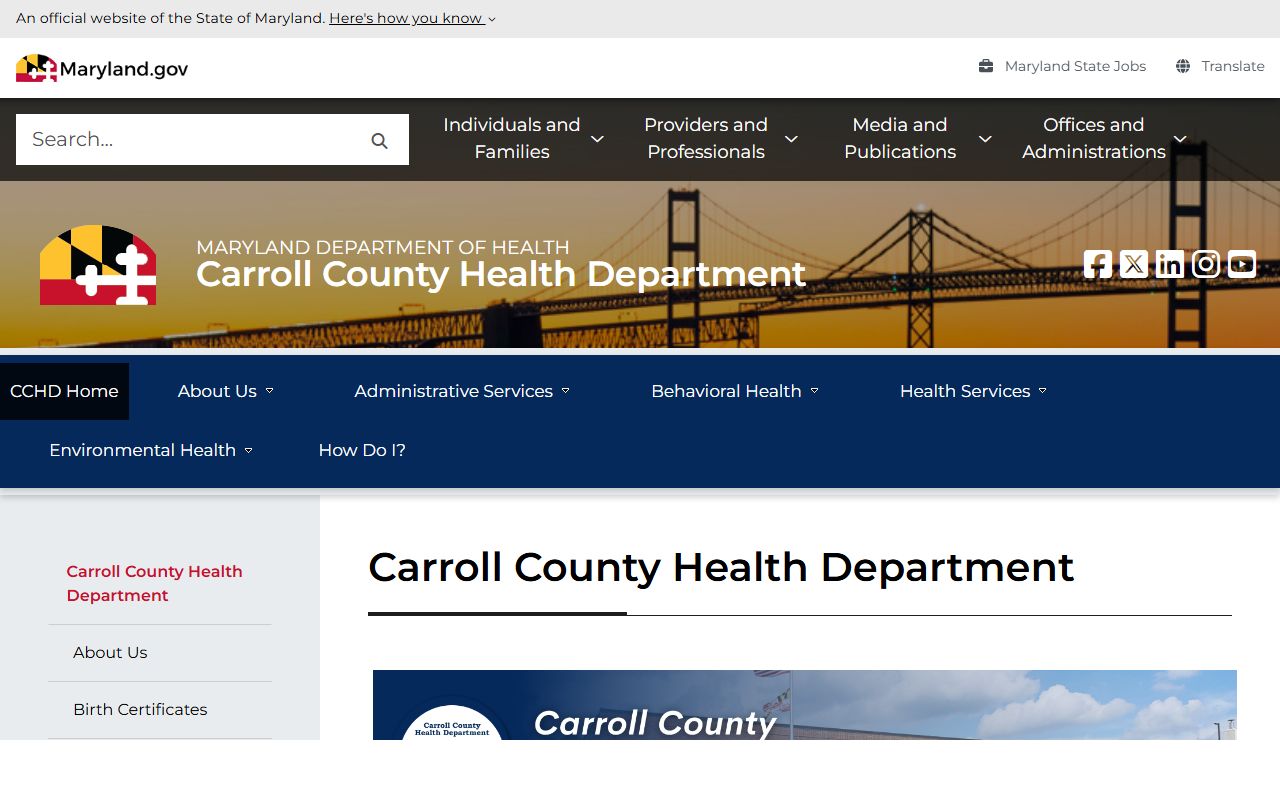 Carroll County Health Department vital records office Westminster Maryland