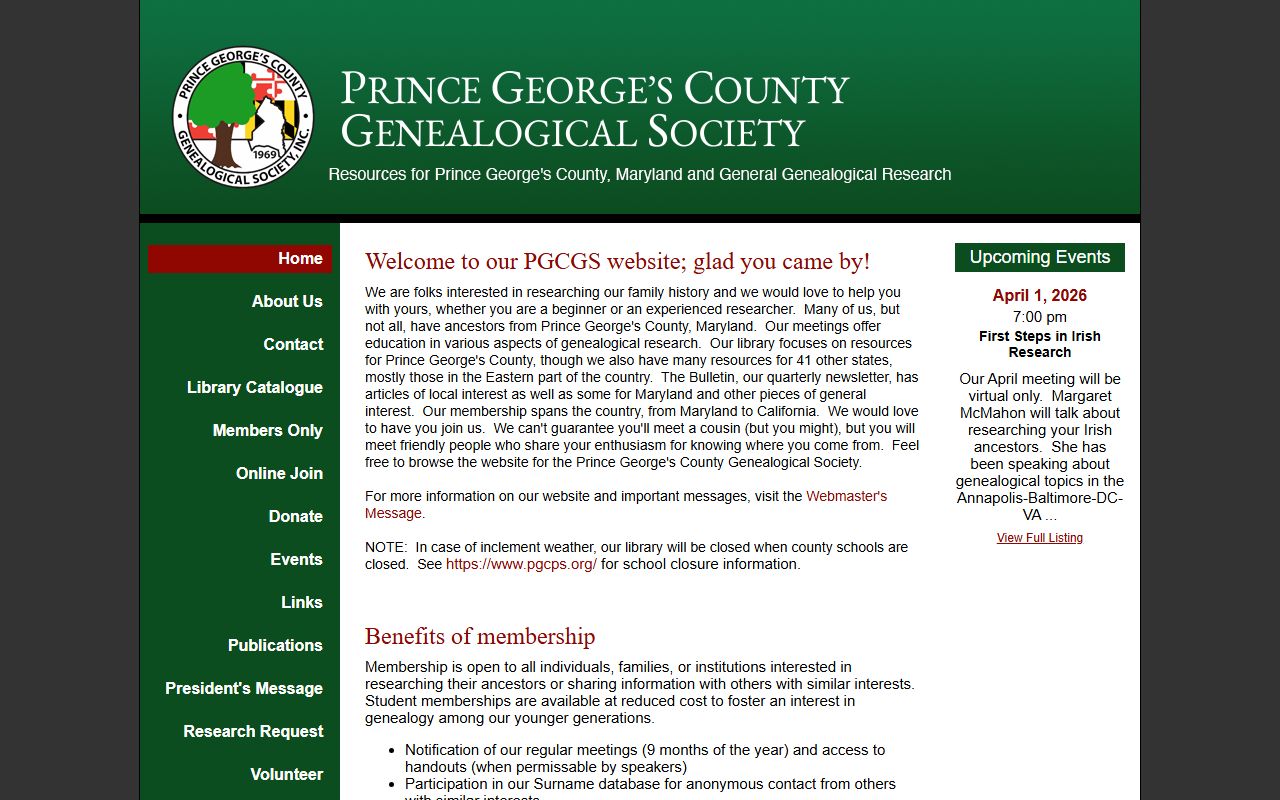 Prince George's County Genealogical Society for genealogy records