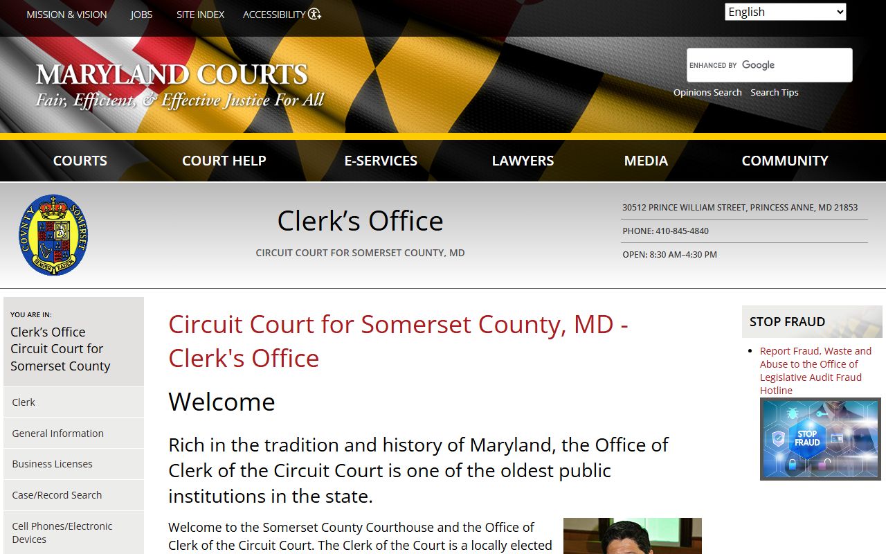 Somerset County Circuit Court for genealogy records in Princess Anne Maryland