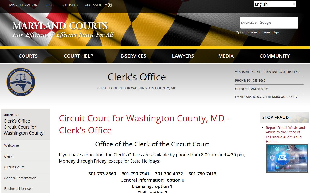 Washington County Circuit Court for genealogy records in Hagerstown Maryland