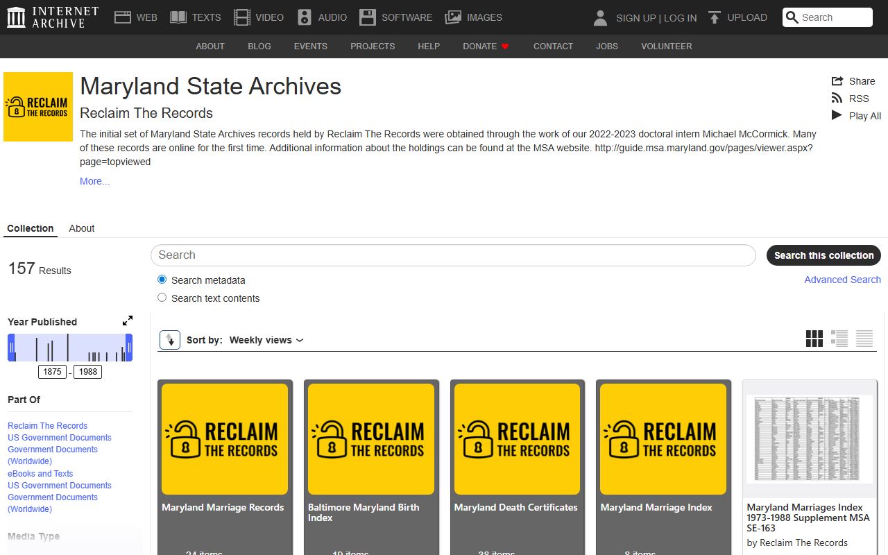 Archive.org free Maryland genealogy records collection
