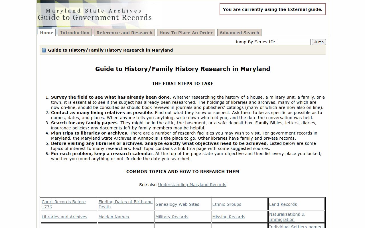 Maryland State Archives Beginner's Genealogy Guide for Maryland genealogy records