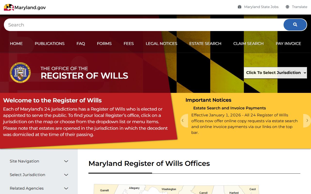 Maryland Register of Wills probate records for genealogy